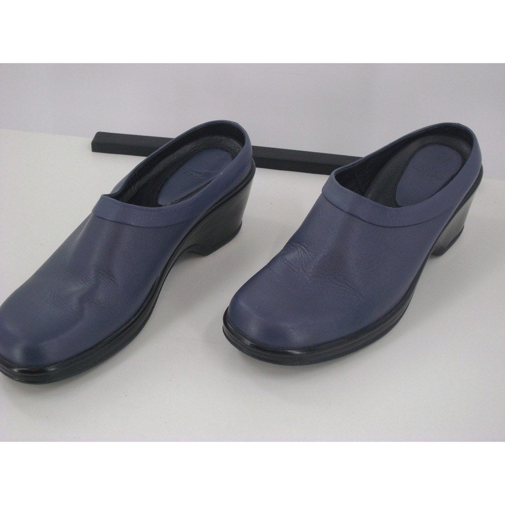 Dansko Blue Leather Wedge Mules‎ Clogs Made in Portugal Size 36